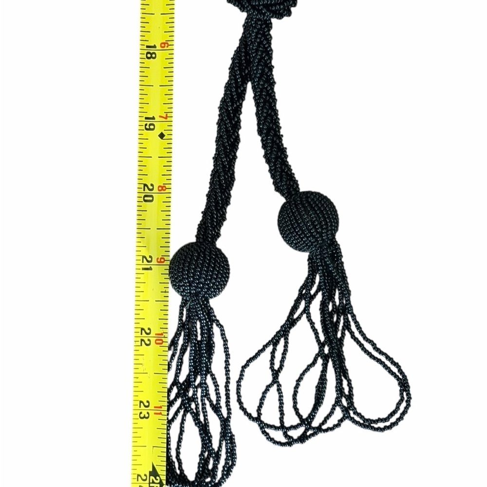 Elegant Black Bead Knotted Tassel Necklace Detailed and Gorgeous see pics - Picture 7 of 7